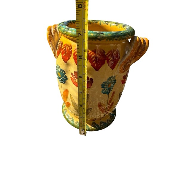 Italian Pottery Vase Hand Painted Made in Italy Flowers - Picture 4 of 5